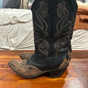 Durango Black and Brown Leather Western Heeled Boots
